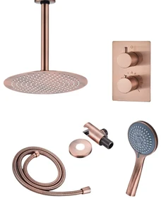 Saniclear Copper inbouw regendouche met plafondarm, 30cm hoofddouche en 3 standen handdouche