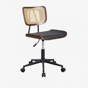 Raysa Bureaustoel Met Wielen In Hout, Rotan En Kunstleer Donker Hout & Kunstleren Zwart - Sklum
