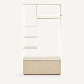 Open garderobekast in ijzer en met iepenhout bekleed of gelakt MDF, KOLYA