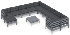 vidaXL 12-delige Loungeset met kussens grenenhout grijs