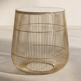 Kare Design Beam White Tafeltje Goud Met Wit Marmer - 32 X 32cm.
