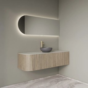 Gliss Design Alluro badmeubel ribbelfront met ronding links 140cm corn silk en wit marmer toppaneel