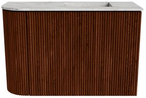 Mondiaz Joya DLux 60cm toiletmeubel ronding links ruby met wastafel faye rechts zonder kraangat glace