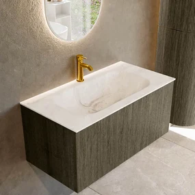 Mondiaz Kurve-dlux 90cm badmeubel shadow met 1 lade en wastafel big small midden 1 kraangat frappe