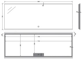 Sanituba Twinlight spiegel 180x70 met LED verlichting Aluminium Geborsteld