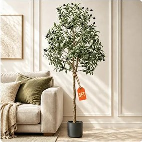 VEVOR Olijfboom Kunstmatig 60x60x155cm Kunstplant PE Kunstplanten Nep Plastic Planten in Pot Kunstbloem Geurloos Waterdicht Ideaal voor Decoratie van Slaapkamer Studeerkamer Woonkamer