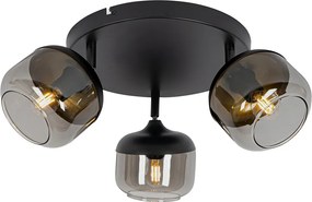 Design spot zwart met goud en smoke glas 3-lichts rond - Kyan