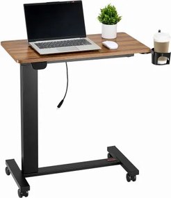 VEVOR Overbedtafel Mobiel nachtkastje met 4 wielen, elektrisch heffend met upgradeknop, rollend laptopbureau met bekerhouder, in hoogte verstelbaar overbedbureau