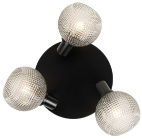 Design spot zwart met smoke glas 3-lichts rond - Chico