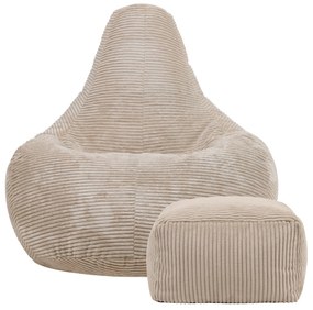 Cloudy Cord Zitzak Stoel + Poef - Beige