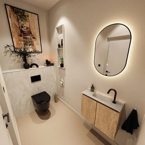 Mondiaz Ture DLux toiletmeubel 60cm washed oak met wastafel ostra midden met kraangat