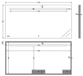 Sanituba Clock spiegel 140x70 met LED verlichting en klok Aluminium Geborsteld