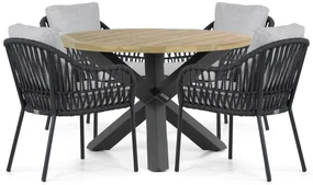 Tuinset Ronde Tuintafel 4 personen 120 cm Aluminium/rope Grijs Coco Puerto/Rockville