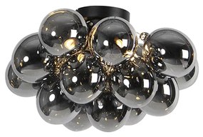 Design plafondlamp zwart met smoke glas 4-lichts - Uvas Art Deco, Design G9 bol / globe / rond Binnenverlichting Lamp