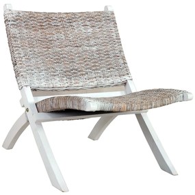 vidaXL Relaxstoel natuurlijk kubu rattan en massief mahoniehout wit