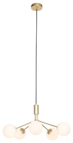 Art Deco hanglamp goud met opaal glas 5-lichts - Coby Art Deco G9 rond Binnenverlichting Lamp
