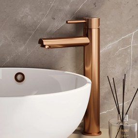 Brauer Stripe verhoogde wastafelkraan model A met ColdStart koper geborsteld PVD