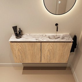 Mondiaz Ture DLux toiletmeubel 100cm washed oak met wastafel glace rechts zonder kraangat