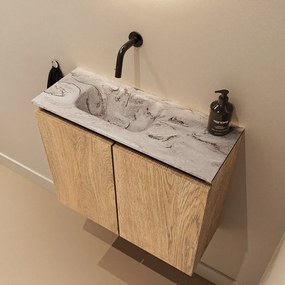 Mondiaz Ture DLux toiletmeubel 60cm washed oak met wastafel glace links zonder kraangat