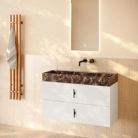 Muebles Murcia badmeubel ribbelfront 100cm wit mat met Dark Emperador wastafel zonder kraangat