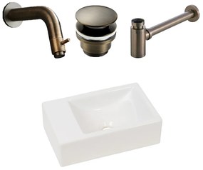 Plieger Houston fonteinset met mat witte fontein links en verouderd messing inbouwkraan