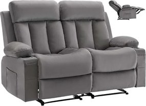 VEVOR Loveseat Relaxstoel, Elektrische Relaxfauteuil met Verwarming &amp; Massagefunctie, Fluwelen Massagestoel met USB-poorten, Bekerhouders &amp; Zijvakken, Tv-stoel voor Woonkamer, Grijs