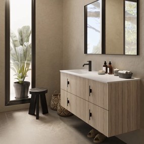 Muebles Avila badmeubel ribbelfront 120cm naturel eiken met wastafel links met kraangat