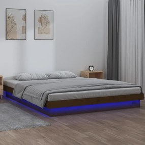 vidaXL Bedframe LED massief hout honingbruin 180x200 cm 6FT Super King
