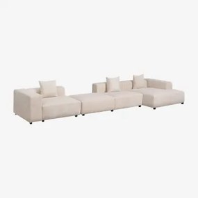 Modulaire Bank Met Chaise Longue Rechts, 3-delig Met Hoge Armleuning En Poef (↔︎480 Cm) Bruna Corduroy Beige – Linnen - Sklum