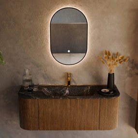 Mondiaz Kurve-dlux 120cm badmeubel ronding links/rechts dusk met 1 lade en 2 deuren en wastafel big small midden 1 kraangat lava
