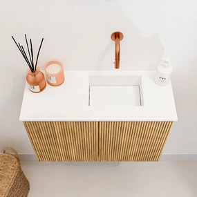 Mondiaz Joya 60cm toiletmeubel oak met wastafel faye rechts zonder kraangat talc