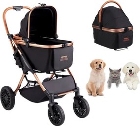 VEVOR Hondenbuggy 59x85x105cm Hondenkar 30kg Laadvermogen Opvouwbare hondenkar Aluminium frame 800D Oxford stof Nylon gaasvenster 4 PU wielen Hondenbench Dierenbuggy Kattenbuggy Huisdierenvervoer