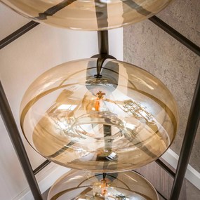 Bronze Vloerlamp Met Rond Beige Glas