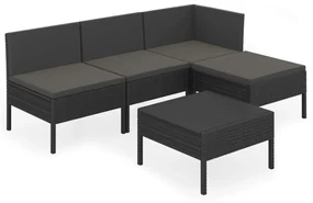 vidaXL 5-delige Loungeset met kussens poly rattan zwart