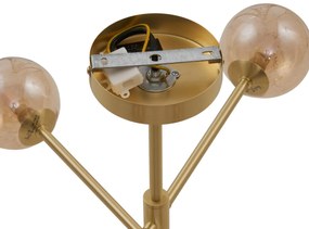 Moderne plafondlamp messing met amber glas 6-lichts - Ryan