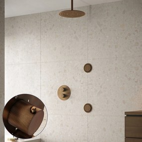 Saniclear Antique Curved inbouw regendouche 30cm met ronde massagejets en plafondarm verouderd messing