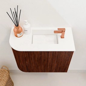 Mondiaz Joya 50cm toiletmeubel ronding links ruby met wastafel faye rechts 1 kraangat talc