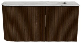 Mondiaz Joya DLux 80cm toiletmeubel ronding links walnut met wastafel faye rechts 1 kraangat glace