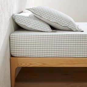Hoeslaken katoen seersucker omslag 30 cm, COTTAGE VERT