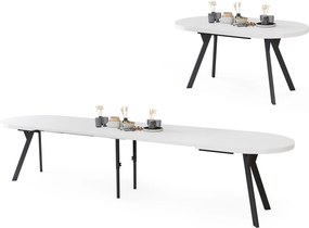 Mazzoni EXPANSO Wit mat / zwarte poten - OVALE UITSCHUIFTAFEL 160-360 cm VOOR 16-18 PERSONEN