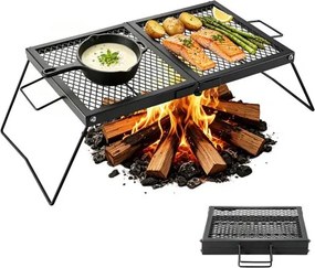 VEVOR opvouwbaar grillrooster voor kampvuren 758 x 383 x 235 mm, draagbare tafelgrill van koolstofstaal met poten en handvat, grillrooster voor buiten grillen, kamperen en tuinieren