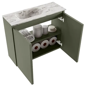 Mondiaz Ture DLux toiletmeubel 60cm army met wastafel glace links zonder kraangat