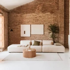 3-delige Modulaire Bank Met Dubbele Chaise Longue Fogler Teddystof Crème Beige - Sklum