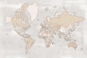 Kaart Rustic detailed world map with cities, Lucille, Blursbyai