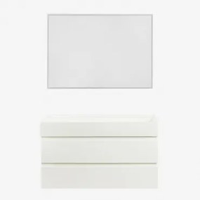 Badkamermeubelset Van Hout En Essenhoutfineer Met Geïntegreerde Wastafel Ona Wit & Rechthoekige Led En Anticondens 100x70 Cm Tamsin & Zonder Kraan -