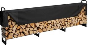VEVOR Haardhoutrek Metaal 386x36x117cm Haardhoutrek Stalen frame Poedergecoate Haardhoutschuilplaats 400kg met waterdichte hoes Stapelhulp Houtschuilplaats voor Veranda Tuin Patio Tuin