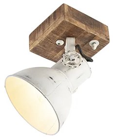 Industriële spot wit met mango hout 18 cm - Mangoes