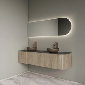 Gliss Design Alluro badmeubel ribbelfront met ronding rechts 160cm corn silk en zwart leisteen toppaneel