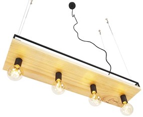 Smart hanglamp zwart met hout 4-lichts incl. Wifi G95 - Shelf