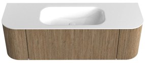 Mondiaz Kurve 140cm badmeubel ronding links/rechts dusk met 1 lade en 2 deuren en wastafel big small midden zonder kraangat